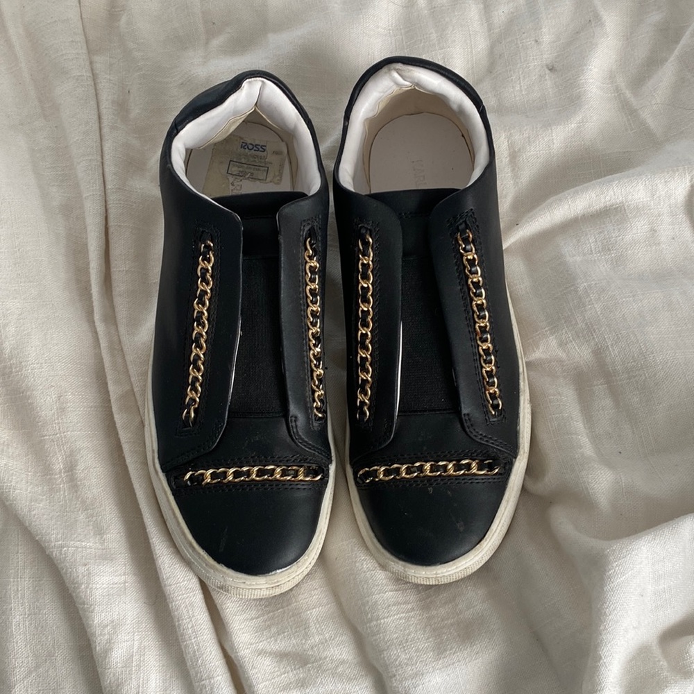 Karl Lagerfeld black chain slip on sneakers. Size 7.